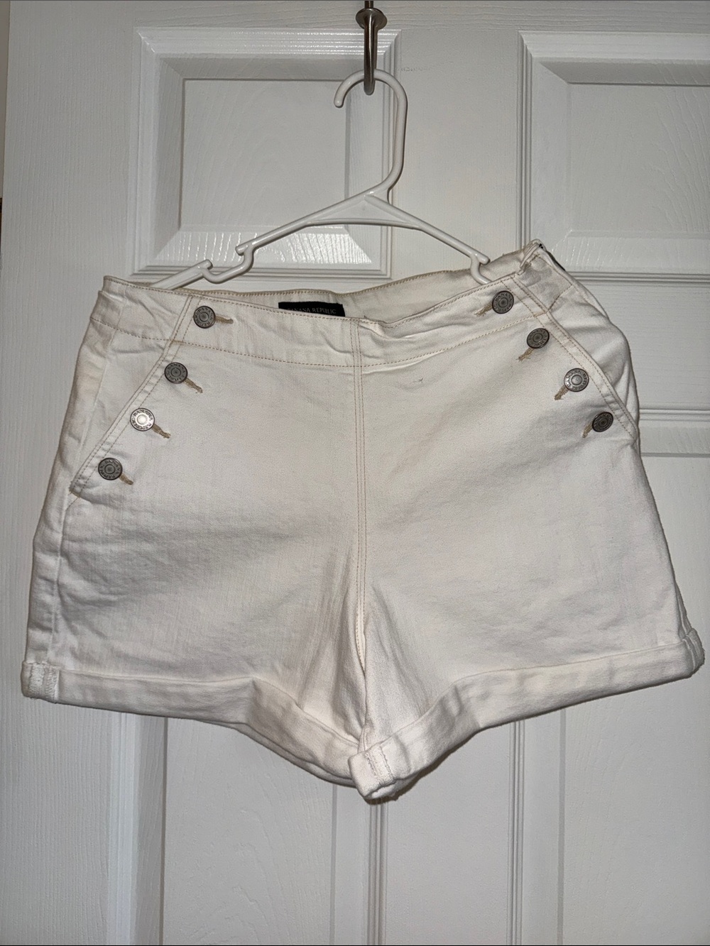Banana Republic White High-Waist Button-Accent Shorts